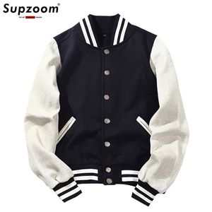 Arrival Spliced Brand Single Breasted Patchwork Short Style Rib Sleeve Bomber Jacket Men Cotton Casual Baseball Coat 211126