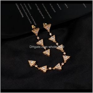Stud Drop Delivery 2021 Brand Fashion Pearl Jewelry Gold Color Long Triangle Earrings Tassel Crystal Design Wedding Party 2Klcu
