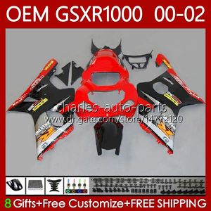 OEM Body Kit för SUZUKI GSXR 1000 CC GSXR-1000 01-02 Bodywork 62No.36 GSXR1000 K2 1000cc 2001 2002 2002 GSX-R1000 GSX R1000 00 01 02 Injektionsform Fairings Factory Red