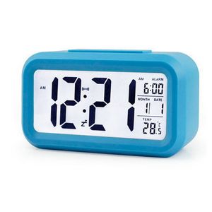 Smart Mute Alarm Clock LCD Smart Temperature Carino Fotosensibile Comodino Sveglie digitali Orologi Snooze Nightlight Calendario WH0046