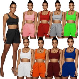 New Summer tracksuits Women jogger suit plus size S-2XL outfits tank top+shorts fitness two piece set embroidery s sportswear sleeveless vest crop tops+shorts 4759