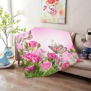 Dekens Boeket van gevoelige rozen gooien deken vlinder pluche bedspread floral achtergrond kleurrijke mantas de cama