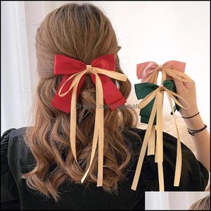 Klipp Barrettes Jewelry JewelSatin Ribbon Big Bow Hairpins Barrette For Girls Fashion Spring Clip Solid Color Hair Aessory Drop Delive