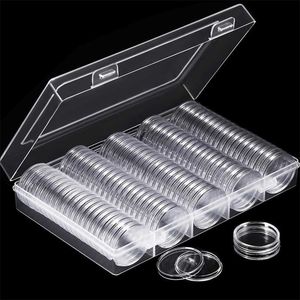 100Pcs Clear Coin Capsules Holder 27mm 30mm Transparent Plastic Round Collectable Coins Storage Box Case Collection Supplies 211102