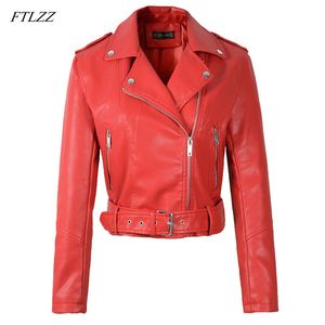 Kobiety Faux Soft Skórzana Kurtka PU Motocykl Krótki Płaszcz Zipper Punk Spring Streetwear Odzieży Outerwear 210423