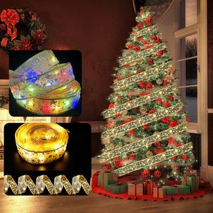 1M 2M 5M LED Double Layer Fairy Lights Strings Christmas Ribbon Bows Lighting for Christmas Tree Ornaments New Year Home Decor