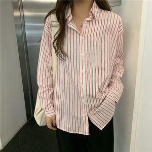 Formal Office Lady Striped Chic Streetwear Girls Elegance Tops Women All Match Loose Gentle Casual Shirts 210421