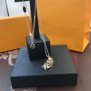 Women Men Letter Car Pendant Necklace with Box Exquisite Gift Unisex Jewelry Charm Trendy Personality Necklaces Hip Hop Chain