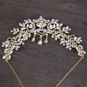 Trendy Boho Bridal Forehead Włosów Rhinestone Biżuteria Do Włosów Dla Wesele Złoty Kolor Kryształowy Łańcuch Style Włosów Biżuteria X0625