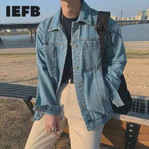 Iefb denim jacka mäns lösa koreanska mode arbete kläder jackor casual våren denim kappa kläder för manlig stor storlek 9y4290 210524