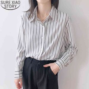 Spring Office Lady Striped Shirts Women Long Sleeve Shirt Ladies Tops Loose Blosues Clothes Plus Size Blouses Blusas 12695 210417