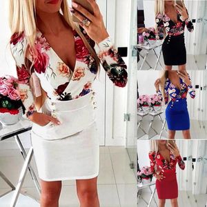 Casual Sukienki Kobiety Sukienka Vintage Wrap Lato V-Neck Boho Floral Print Eleganckie Ladies Holiday Beach Mini Sundress Plus Rozmiar Ruffles Clothin