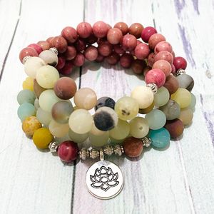 SN1532 Kadınların Doğal Rhodonit 108 Mala Bilezik Yeni Tasarım Amazonit Bilezik Handamde Meditasyon Japa Mantra Budist Takı