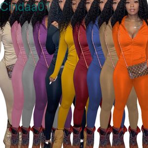 Kvinnor Tracksuits Två bitar Set Designer Solid Färg Långärmad Zipper Jacka Byxor Outfits Ladies Casual Sportwear 10 färger