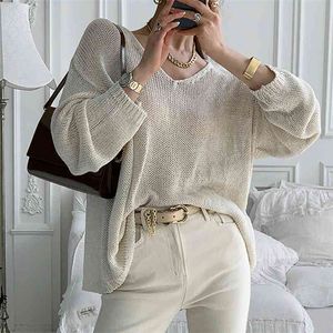 Female Sweater Women Summer Pullover Knitting Overszie Long Sleeve Girls Tops Loose Sweaters Knitted Outerwear Thin Sexy 210423