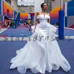 Abito da sposa a sirena bianca con strascico staccabile Sexy senza spalline al largo della spalla Abiti da sposa bohémien 2021 Abiti da sposa vestido novia