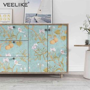 Floral Painted Paper Wall Stickers Removable Home Decor Living Room Non Woven Self Adhesive Wallpaper in Roll Bedroom Decoration 210722