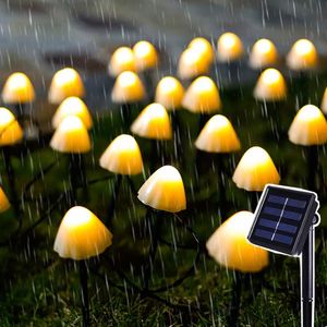 Strings 10/20/30 LED Outdoor Solar String Mini Mushroom Lights 8 Modes Garden Patio Lawn Landscape Light For Pathway Wedding Christmas