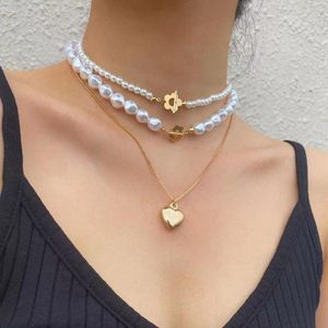 Pendant Necklaces 3 Pieces Of Artificial Pearl Decoration Heart Flower Necklace Women's 2021 Fashion Party Jewelry Exquisite