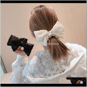 Headbands Drop Delivery 2021 Korean Style Head Jewelry Trim Clip Spring Summer Double Seersucker Bow And Pearl Bowel Hair Ornament C0Lux