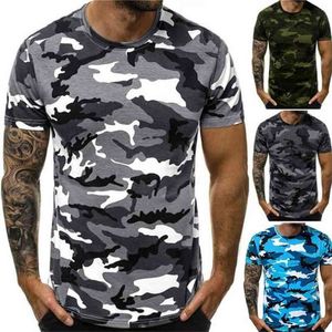 Verão moda camuflagem camuflagem homens casuais o-pescoço de algodão streetwear camisa ginásio manga curta ops 210716