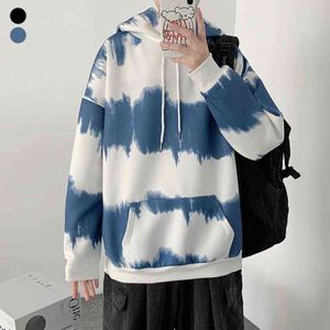 Mężczyźni Kobiety Z Długim Rękawem Oversized Hoodie Tie Dye Gradient Kolor Kieszonkowy Bluza Męskie Bluzy Topy Y211122