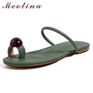 Meotina Pantofole da donna Scarpe in vera pelle Sandali a fascia stretta Sandali infradito piatti Punta rotonda in pelle di mucca Calzature da donna Estate 210608