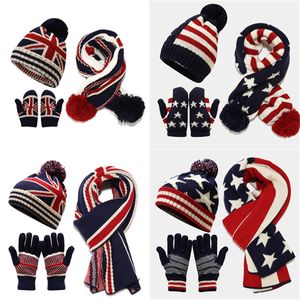 모자 스카프 장갑 3 세트 국기가 따뜻하고 차가운 정장을 두껍게합니다.