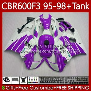 Kropps kit för Honda Bodywork Lila Vit CBR600F3 600CC 600FS 64NO.205 CBR 600 600F3 95-98 CBR600 F3 FS CC 97 98 95 96 CBR600FS CBR600-F3 1997 1998 1995 1996 Fairing + Tank