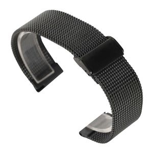 18/20 / 22mm Örgü Paslanmaz Çelik Watch Band Siyah / Gümüş / Gül Altın Askı Kanca Toka Erkekler Saatler Yedek Bilezik Huawei H0915 Için