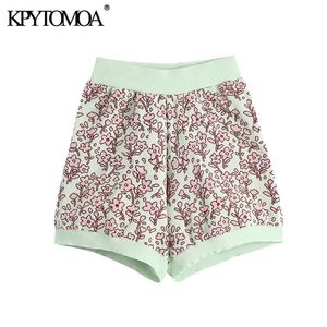 Kvinnor chic mode jacquard stickade shorts vintage hög elastisk midja kvinnliga korta byxor mujer 210416