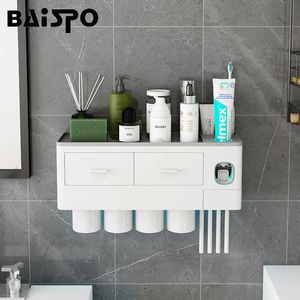 BAISPO Manyetik Adsorpsiyon Diş Fırçası Tutucu Otomatik Diş Macunu Dağıtıcı Tuvalet Depolama Raf Banyo Aksesuarları 210709