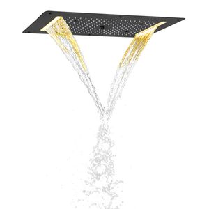 Mat Siyah 70x38 cm LED Top-end Banyo Çok Fonksiyonlu Duş Mikser Şelale Duş Başlığı Sistemi
