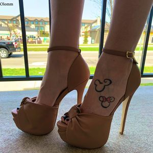 Olomm Handmade Mulheres Plataforma Sandálias Ankle Strap Stiletto Salto Peep Toe Linda Preto Nude Vermelho Party Shoes Tamanho 35 47 52