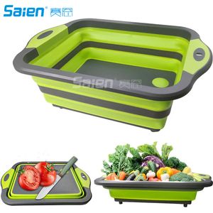 Collapsible Cutting Board, Multifunction Camping Chopping Board with Colander, Space Saving 3 in 1 Storage Basket, for outdoor, Picnic, BBQ, Kitchen.