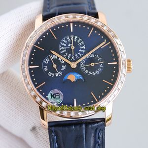 Orologi eternity K6F Versione aggiornamento 43175/000R-B519 Cal.112QP Orologio automatico da uomo ghiacciato Calendario perpetuo Fasi lunari Quadrante blu Cassa in oro rosa Lunetta con diamanti