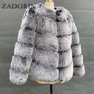 Zadorin 2021 Nova Chegada Furry Longo Digpão Quente Falco Fox Fur Pele Casaco Mulheres Manga Longa Negro Marrom Faux Peles Jacket Inverno Outerwear Y0829