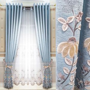 モダンなリビングルームの寝室の北欧の高級遮光防音防止カーテン210712のためのシンプルなカーテンチュール刺繍のカーテン