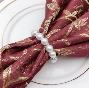 Vita pärlor servetter ringar bröllop servett spänne för bröllop mottagning party bord dekorationer levererar grossist