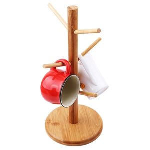 Tree Shape Wood Coffee Tea Cup Storage Holder Stand Home Kitchen Mug Hanging Display Rack Drinkware Shelf With 6 Hooks 211112