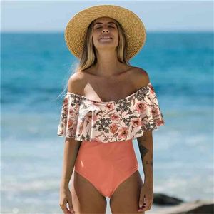 Wzburzyć Stroje kąpielowe Kobiety Swimsuit Kobiet Kąpiel Suciciel Off Body Ramię Push Up Monokini Biquini XL 210702