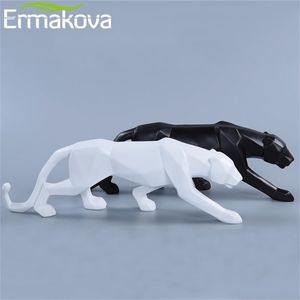 ERMAKOVA Panther Statue Animal Figurine Abstract Geometric Style Resin Leopard Sculpture Home Office Desktop Decoration Gift 210727