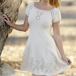 Sexy Beach Cover Up Crochet Bianco Vintage Dress Swimwear Dress Signore Tuniche per Le Donne Indossare Saidsa de Praia # Q301 210420