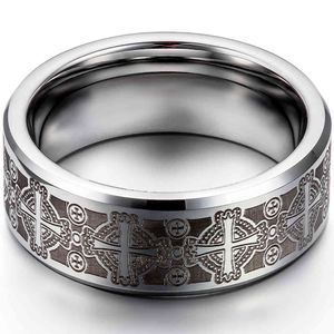 BONISKISS Tungsten 2020 Vintage Men's Ring 8mm Cool Gift Jewellry Man's Engrave Wedding Bands anillos hombre Unique Bijoux