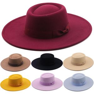 Stingy Brim hattar 2021 Fedora Hat Men Kvinnor Imitation Woolen Winter Filt Fashion Black Top Jazz Fedoras Chapeau Sombrero Mujer