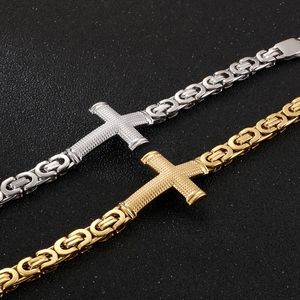 Moda prezenty Gold Casting Cross Bizantyjskie Bransoletka Łańcuchowa Dla Mężczyzn Ze Stali Nierdzewnej Bransoletka 9mm 8,66 cali Biżuteria