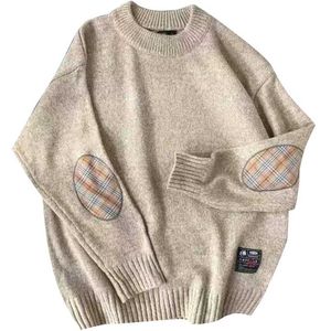 Harajuku Übergroße Pullover Männer Winter Japanische Lose Vintage Gestrickte Pullover Streetwear Rundhals Pullover Strickwaren M-5XL 211221