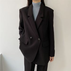 Black Chic Casual Femme Plus Size Elegance Mulheres Blazers + Calças Sólidas Retas Solto Ternos Set 2 partes Sets 210421