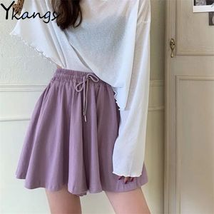 여성 넓은 다리 반바지 스커트 단단한 간단한 허리 탄성 느슨한 슬림 모든 일치 한국 패션 스타일 학생 매일 레저 210421