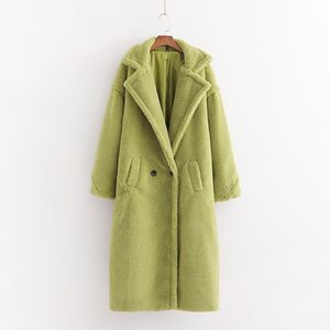 가을 겨울 여성 아보카도 그린 테디 코트 세련된 여성 두꺼운 따뜻한 캐시미어 재킷 캐주얼 여자 streetwear 210520